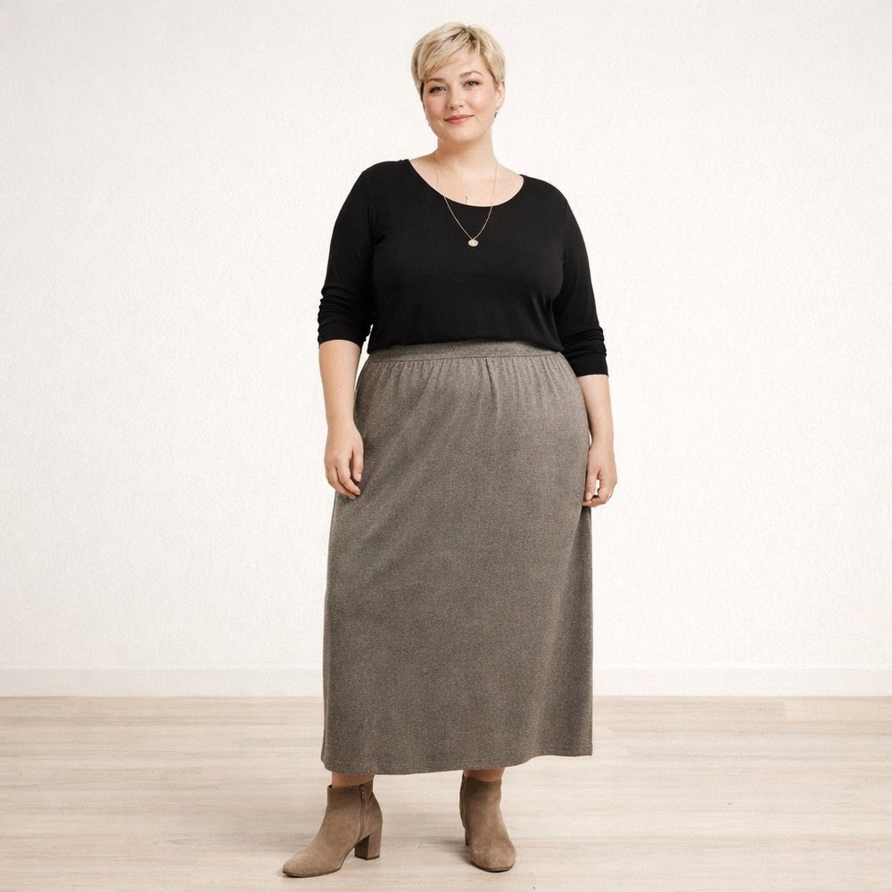 Taupe Gray Knit Long Skirt Elastic Waist SIZE 26/28 NWT